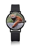 Montre-bracelet analogique ultra fine pour femme The Little Panda assis sur la pierre avec boîtier ultra fin et mouvement à quartz japonais