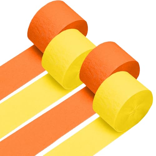 Image of 4 Crepe Paper Streamers Rolls, 328ft Pack of Yellow and Orange Crepe Paper for Birthday Wedding Baby Shower Sunflower Theme Party Decoration (1.8 inch x 82 ft /Roll)
