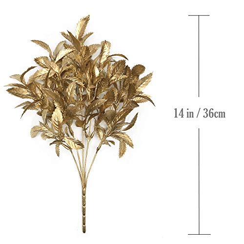 Artificial Plants For Christmas Decor, Pasyou Plastic Grass Fake Shrubs Simulation Leaves Indoor Outdoor Home Garden Planter Filler Party Hotel Verandah Wedding Faux Diy Decoration - Gold 4 Pack #TOP6