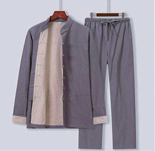 SUNMME Traje de Artes Marciales para Mujer, Ropa de Tai chi de algodón, Uniforme, Camisa para Hombre, Atuendo para Ejercicios matutinos Zen (Gris XL)