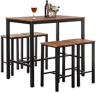Home Treats Bar Table and Stool Set. Wooden Table and 4 Stools For Kitchen Dining Room Furniture (Non Folding Table)