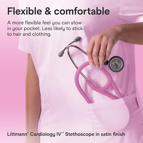 Image of 3M Littmann Cardiology IV Stethoscope, 6159C, 27 inch Rose Pink Satin Finish Tube for Added Comfort, Flexibility and Cleanability, Stainless Steel Chestpiece, More Than 2X as Loud, Weighs Less