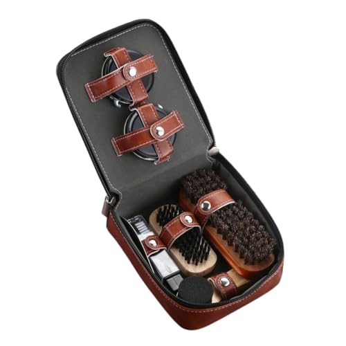 FRCOLOR Juego De 9 Piezas Juego de esmalte de zapatos kit de betún para zapatos cremas para zapatos kit de limpieza para pulir botas cepillo portátil cepillo de limpieza Marrón