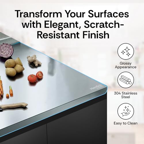 Image of Herrlich Homes Premium 304 Stainless Steel Chopping Board with Lip for Kitchen | 60 x 45 cm | Free Rollin Pin | for Cutting Vegetables, Fruits, Meat | Doughknead Board | Durable | X-Large