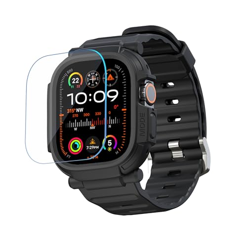elkson Made for Apple Watch Ultra 2 1 Bumper Case Band 49mm Screen Protector Tempered Glass, Quattro Pro 2.0 Series Rugged for iWatch, Military Grade Durable Protective Cover, Shock Proof, Black
