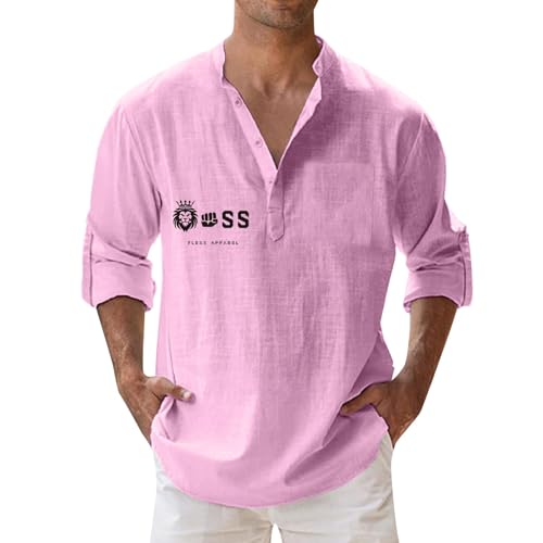 Generisch Camisa de verano para hombre de manga larga Henley Camisa de lino Algodón Casual Regular Fit Camisas de verano Camisa de lino Larga Cuello Alto Camisa de Hombre Camisas Casual Camisa Casual