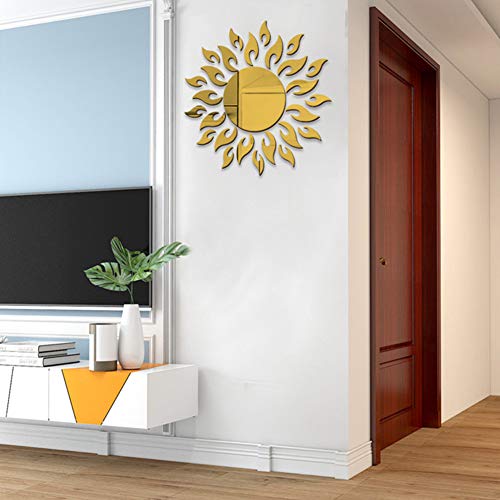 Maklyer Sun Flower 3D Mirror Wall Stickers Sun Pattern Wall Stickers Diy Round Flower Sunflower Removable Acrylic Modern Home Decoration Art ( Gold ) #TOP2