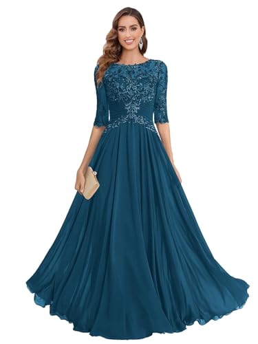 Mother of The Bride Dresses Chiffon Women's Lace Applique Wedding Dress V-Neck Half Sleeveless Formal Evening Gowns