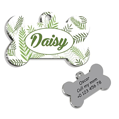 Bone Floral Personalized Dog Tag - Custom Name Tag - ID Tag for Dog & Cat - Customized Pet Tags - Dog Name Tag - Cat Name Tag - Engraved Dog Tag - TS1…