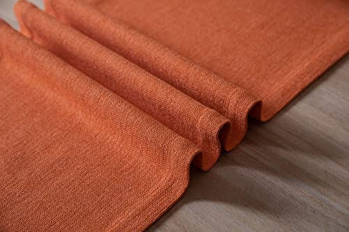 Image of ZeeMart Burlap Style Farmhouse Table Runners 90 Inches Long, Burnt Orange Rustic Woven Dining Table Runner for Everyday Use, 14x90 Inches, Harvest Pumpkin
