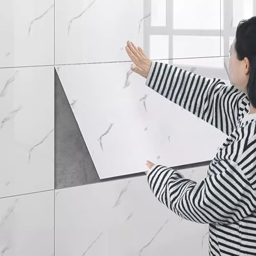 Jievmrs Azulejos Adhesivos Cocina Adhesivos de Pared Impermeables para Salpicadero de Cocina, Azulejos Autoadhesivos de Mármol Blanco para Baño, Revestimiento de Pared(40x80cm/15.7x31.5,1 Sheet)