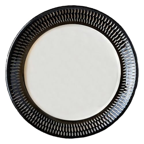 小石原焼 カネハ窯 飛び鉋 プレート[大]皿 さら 器 (黒×白ツヤ) こいしわらやき 陶器 飛び鉋 とびかんな 和食器 手作り プレート 日本製 福岡県 東峰村 [お申込み順に3〜4ヶ月程度で発送予定]AA30