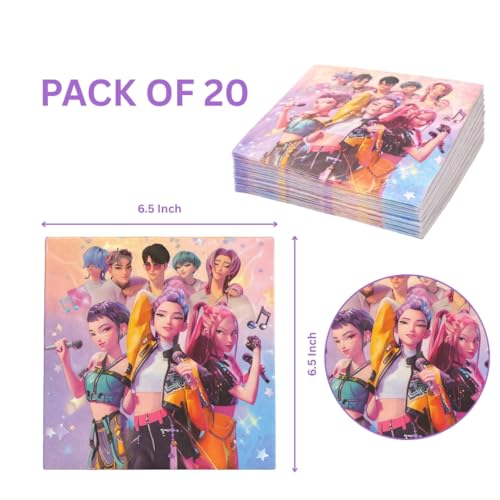 Image of Wanna Party Korean Pop Inspired Paper Napkins for Birthday Party - Pack of 20 | Colourful Printed Tissues for Kids' Party Table, Cake Serving, Snacks & Themed Celebration Decor