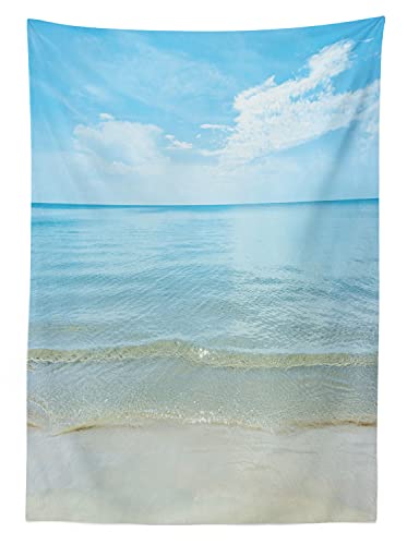 Ambesonne Ocean Tablecloth, Sunny Summer Day at The Sandy Beach Tranquil Calm Shore Sea Horizon Image Artprint, Rectangular Table Cover for Dining Room Kitchen Decor, 52" X 70", Blue Cream - Image 3