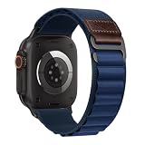 SOLOLUP Alpine Loop with Leather Design for Apple Watch Ultra 3/2/1 Bands 49mm 46mm 45mm 44mm 42mm Men,Soft Stretchy Nylon Sport Strap for iWatch Series 11 10 9 8 7 6 5 4 3 SE Ultra 3/2,for Outwork