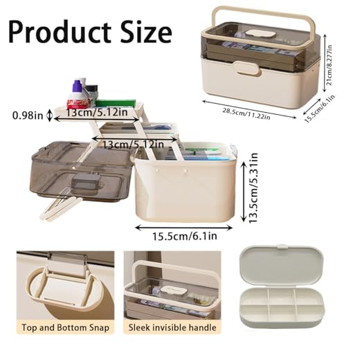Image of ZLY First Aid Box, 3-Tier First Aid Box Empty, 11.2 Inch Accessory Storage Organizer with Handle, Craft Boxes for Storing Accessory First Aid Supplies, Crafts, Sewing Tools, Art Supplies Large