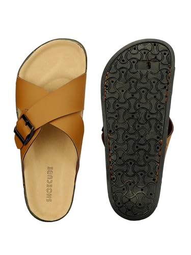 Image of Men Cross Strap Buckle Slippers | Casual Sandals for Men | Comfortable Footwear | Stylish Slip-On Sandals | Anti-Slip Rubber Sole