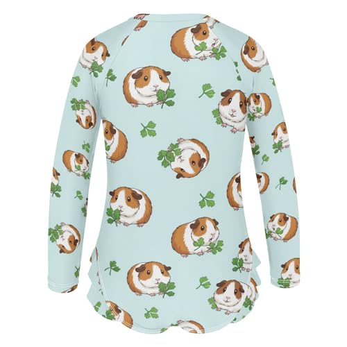 Guinea Pigs with Green Leaves Girls Rash Guard Swimsuits Long Sleeve One Pieces Bathing Suit UPF 50+ Zipper Swimwear3