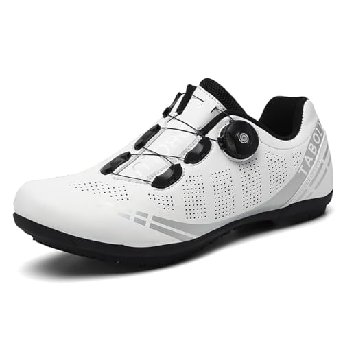 Hixingo Scarpe da Ciclismo Uomo Strada Donna Scarpe da Equitazione su Strada e Montagna, Gomma Suola Scarpe da Ciclismo Senza Blocco,Scarpe Bici da Corsa Uomo（Bianco，40 EU）