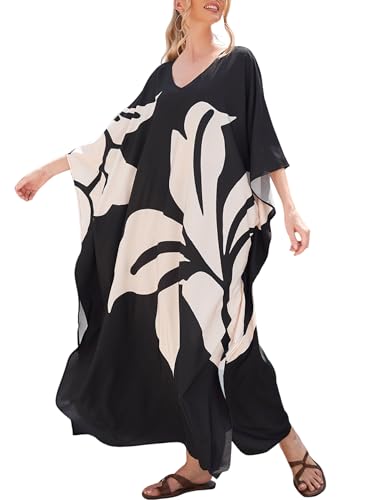 Image of Moss Rose Kaftan Dresses for Women V Neck Summer Swimsuit Cover up Caftan Maxi Beach Dresses