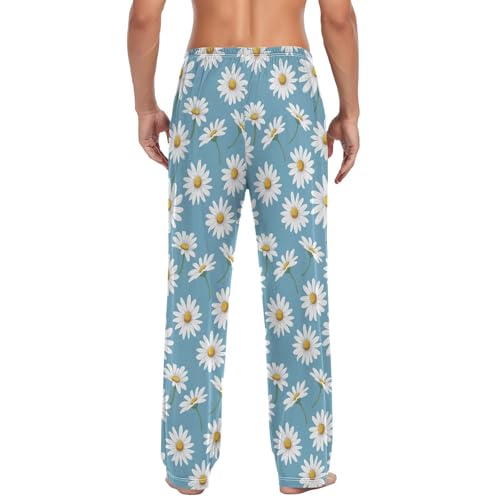 Mens Pajama Pants Daisy Flower Blue Soft Lounge Sleep Pj Bottoms with Drawstring Pockets3