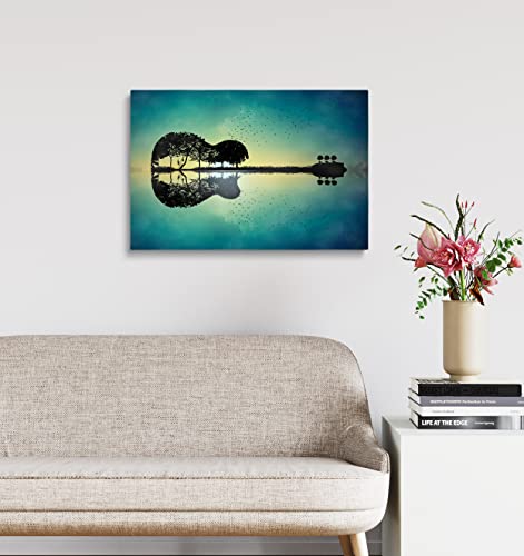 Pavaieics Guitar Wall Art Canvas Poster Prints Music Art Wall Decor Abstract Guitar Tree Island Picture Artwork For Bedroom Living Room Music Room Wall Decoration - 24X36 Inch #TOP3