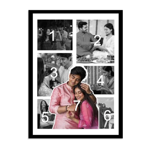 Image of Art Street Personalized Gift 7 Photo Collage Gift for Brother & Sister Photo Frame With Photo Upload, Birthday, Rakhi Gift for Brother, Sister (A4, Black)