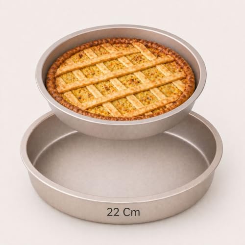OTHERWISETRIVIAL Teglia Rotonda da Forno in Acciaio con Rivestimento Antiaderente per Torte, Pizza e Crostate 22 cm