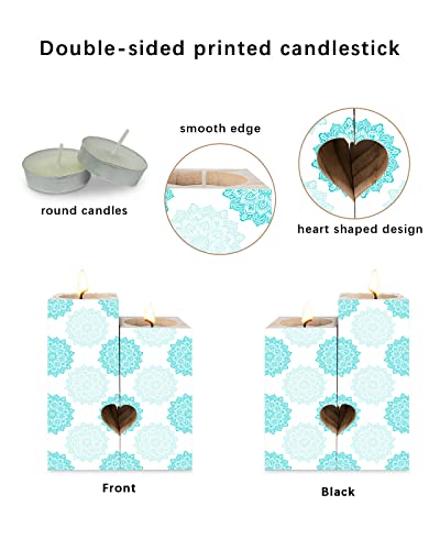 White Backdrop Abstract Water Mandala Candle Holder Set, Wooden Pillar Candle Stick Candle Holder, Tall Tealight Unity Menorah Candlestick, Personalized Gifts For Momen/Men Wedding #TOP1