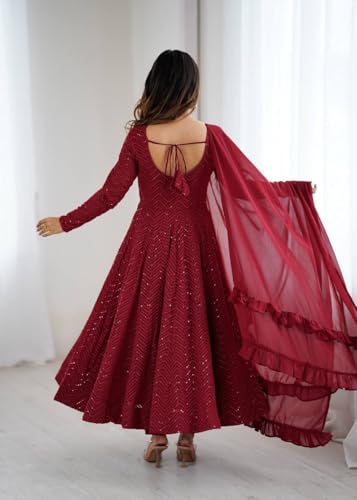 Image of Women's Heavy Faux Georgette Embroidery Work Anarkali and Set Beautiful Dupatta Traditional for Women Any Occasion Lehenga choli