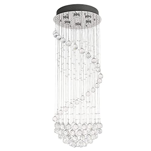 A1A9 Modern Crystal Chandelier Lighting, Clear K9 Glass Crystal Ceiling Light, Luxurious Spiral Sphere Flush Mount Lights For Living Room Hallway Foyer Entryway Corridor, Size: D15.7'' H43.3'' #TOP1