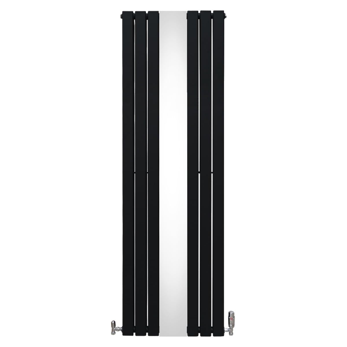 Radiatore con specchio 1800mm x 565mm e valvole TRV cromate Radiatore di design a doppia colonna verticale in acciaio al carbonio Nero Kit di fissaggio e staffe con spazzola di pulizia