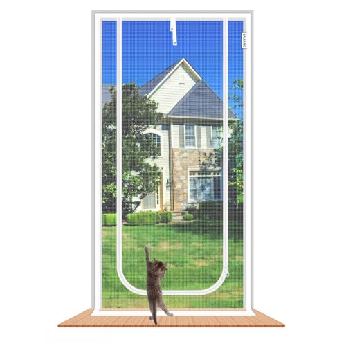 Cat Screen Door 35.5x82.5'' Reinforced Cat Resistant Mesh Creen Door Zipper Pets Proof Screen Door Prevent Pet Escape Door Curtains From Living Room,Bedroom,Patio ( Color : White-U , Size : 150x220cm/