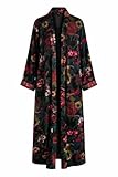 Raani Shop Like a Queen Abrigo largo de terciopelo bohemio, estampado floral, estilo kimono frontal abierto, talla libre, 50 pulgadas de largo