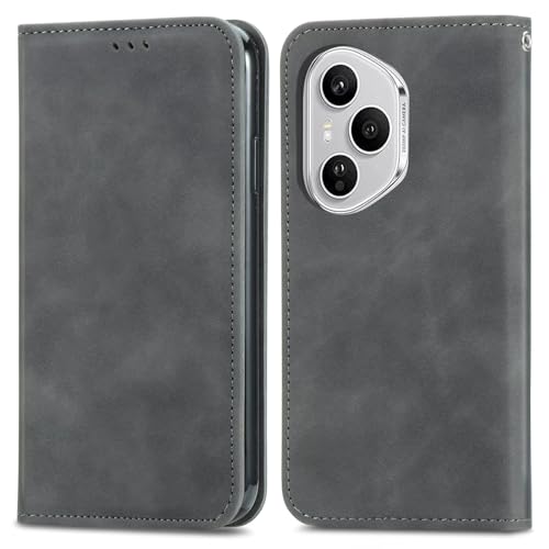 Étui Honor 400 Pro portefeuille cuir gris antichoc à fermeture magnétique