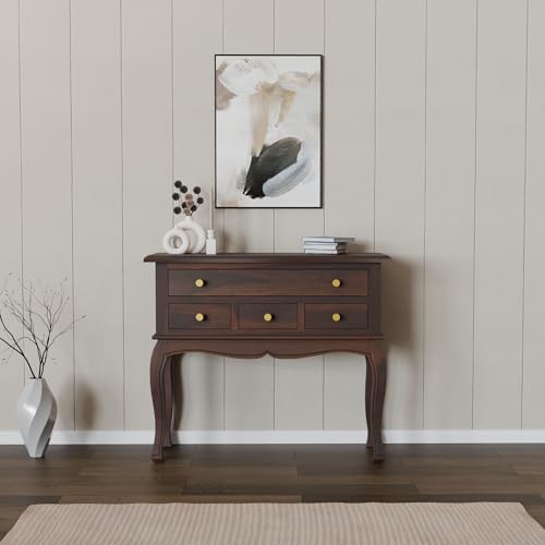 Image of WOODY Furniture Solid Wood Console Table for Living Room | Wooden Side Entrance Table for Home with 4 Drawers & Shelf Storage | Console Table for Bedroom (Walnut Finish)