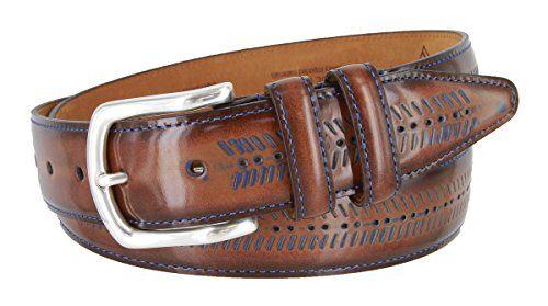 Lejon Smooth Blue Arrow Pattern Leather Dress Belt 1-1/4