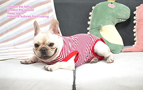Image of Dog Red Recovery Suit for Large Female Spay,Male Dog Surgery Suit,Narrow Red-White L