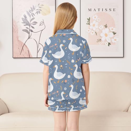 ALAZA Duck Flower Blossom Daisy Pajamas Satin Pajama Set Short Sleeve Button Down Sleepwear4