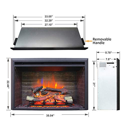 Image of PuraFlame Western Electric Fireplace Insert with Fire Crackling Sound, Remote Control, 750 /1500W, Black, 33 5 /64 Inches Wide, 21 Inches High