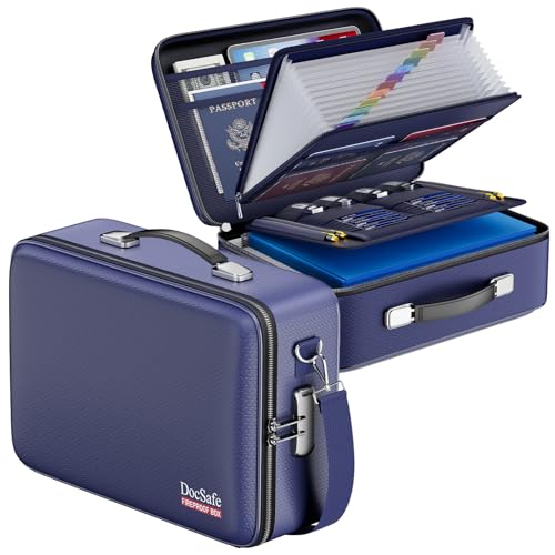 DocSafe Fireproof Document Box with Lock & Shoulder Strap