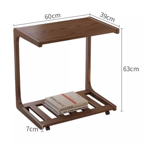 Mesa auxiliar rectangular de 2 niveles nogal mini mesa de centro para aperitivos y sofá 5