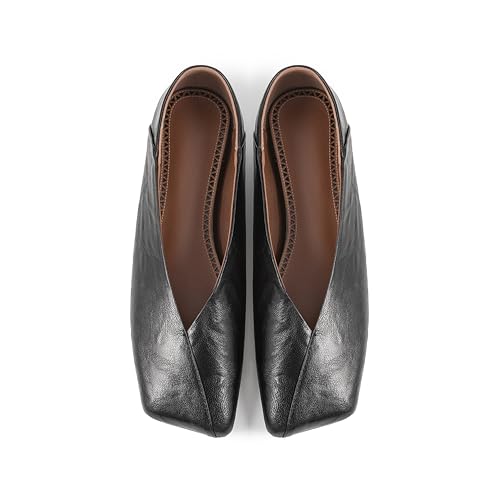 THESHY Women's Ballet Flats Square Toe Leather Comfortable Slip on Flats Shoes Dressy Work Office Fashion Ballerina Flats Shoes for Women4