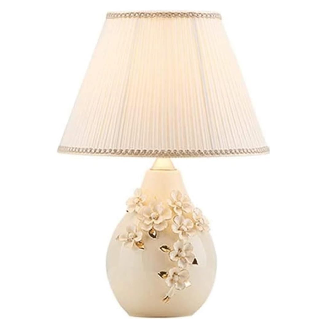 SGKOMN Desk Lamps For Reading Creative Three-Dimensional Carved Ceramic Bedside Lamp Nightstand Lamp Fabric Lampshade Desk Lamp Lamps For Living Room-B-Dimmer