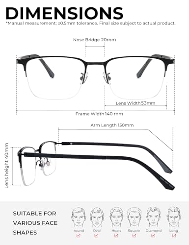 Image of ZanyLen Blue Light Blocking Glasses Men Computer Gaming Glasses Rectangle Metal Semi-rimless Frame