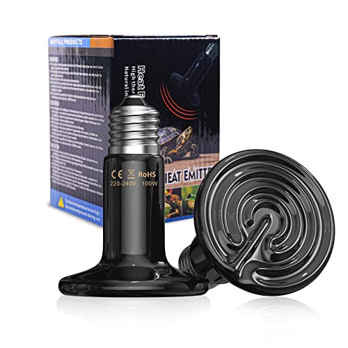 Bonlux 2Pack 100W Reptile Heat Lamp Bulb, E27 Black Ceramic Heat Bulb, No Light, No Harm, Ceramic Heat Emitter, for Reptiles, Lizards, Tortoise, Chicken