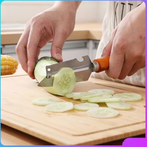 Image of Multi-Functional Vegetable Peeler for Kitchen | Stainless Steel Peeler with Wooden Handle & Bottle Opener | Single Blade for Fruits and Vegetables | 1 Piece (Design 2 Peeler)