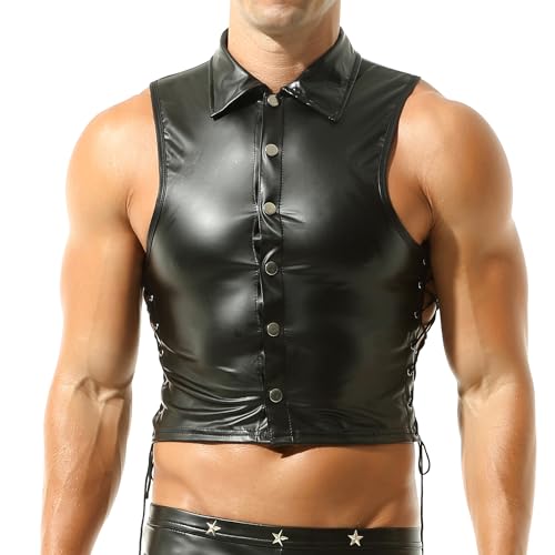 DTODWW Mens Wet Look Undershirt Faux Leather Zipper Shirts Shiny Short Sleeve T-Shirts Slim Fit Muscle Tops Casual Clubwear3