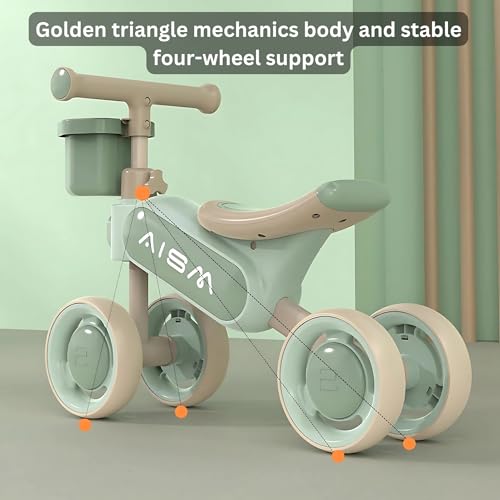 Image of Baby Balance Bike | Toddler First Ride-On Bike | Non-Pedal 4-Wheel Push Bike | Lightweight & Sturdy Design for Boys & Girls | Ideal for 1-3 Years Old (Green : KB-079)