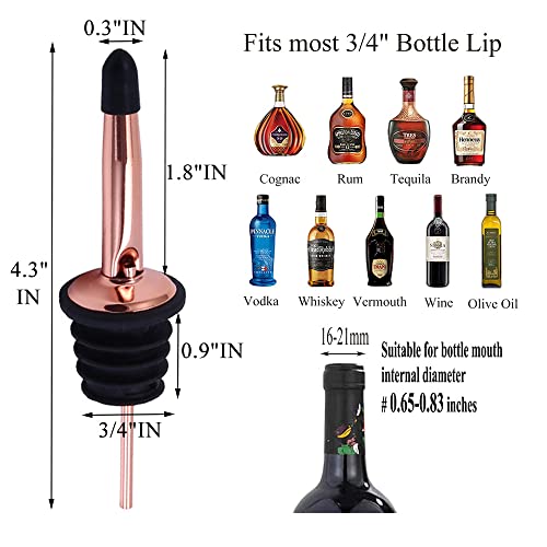 Image of Pafusen 12 Pack Liquor Bottle Pourers, Liquor Pour Spout for Liquor Bottles, Stainless Steel Olive oil Dispenser Spout, Alcohol Pourer Spouts Dust Caps Covers, Rose Gold